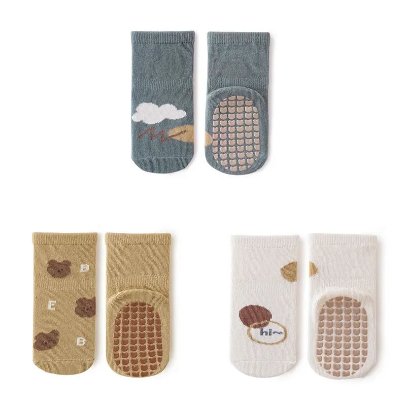 3 Pairs Newborn Baby Socks Cartoon Toddler Anti Slip Cotton Floor Socks for Girl Boy Cute Unisex Accessories Four Season