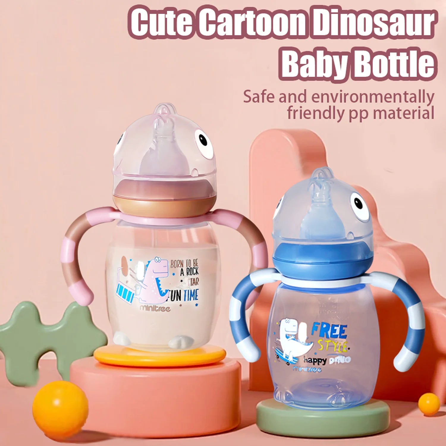 150ml/270ml baby cartoon bottle, 0-3 years old newborn feeding bottle, drop-proof and leak-proof, food grade safe PP material