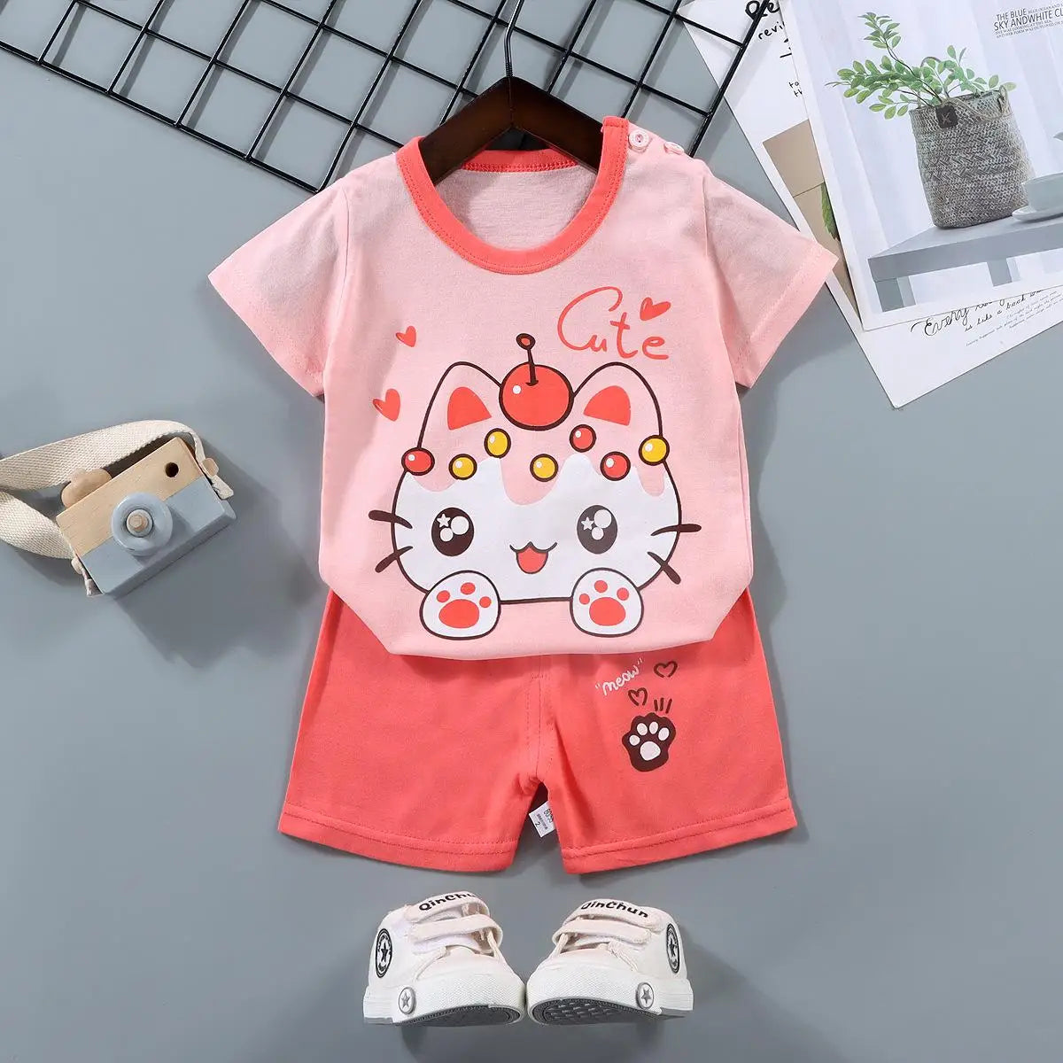 Baby Sets Children Set Girls Boy Shorts Clothes Cartoon Print Outfits For Kids Child Toddler T-shirt +pants Boys Clothes New