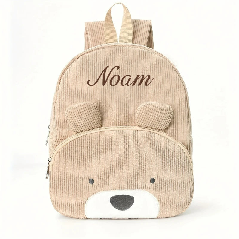 Customized Name Toddler Backpack Cartoon Bear Corduroy Large Capacity Backpack Embroidered Name Backpack Plush Bag