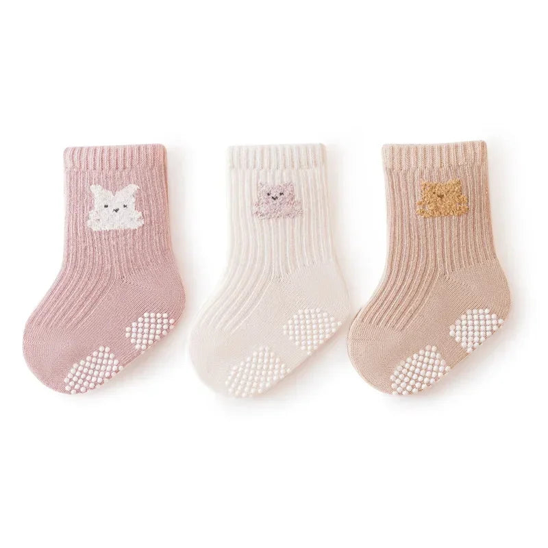 3 Pairs Korean Kids Soft Fashion Cartoon Socks Baby Middle Tube Stockings Long Socks for Infant Toddler Boys Girls Casual Socks