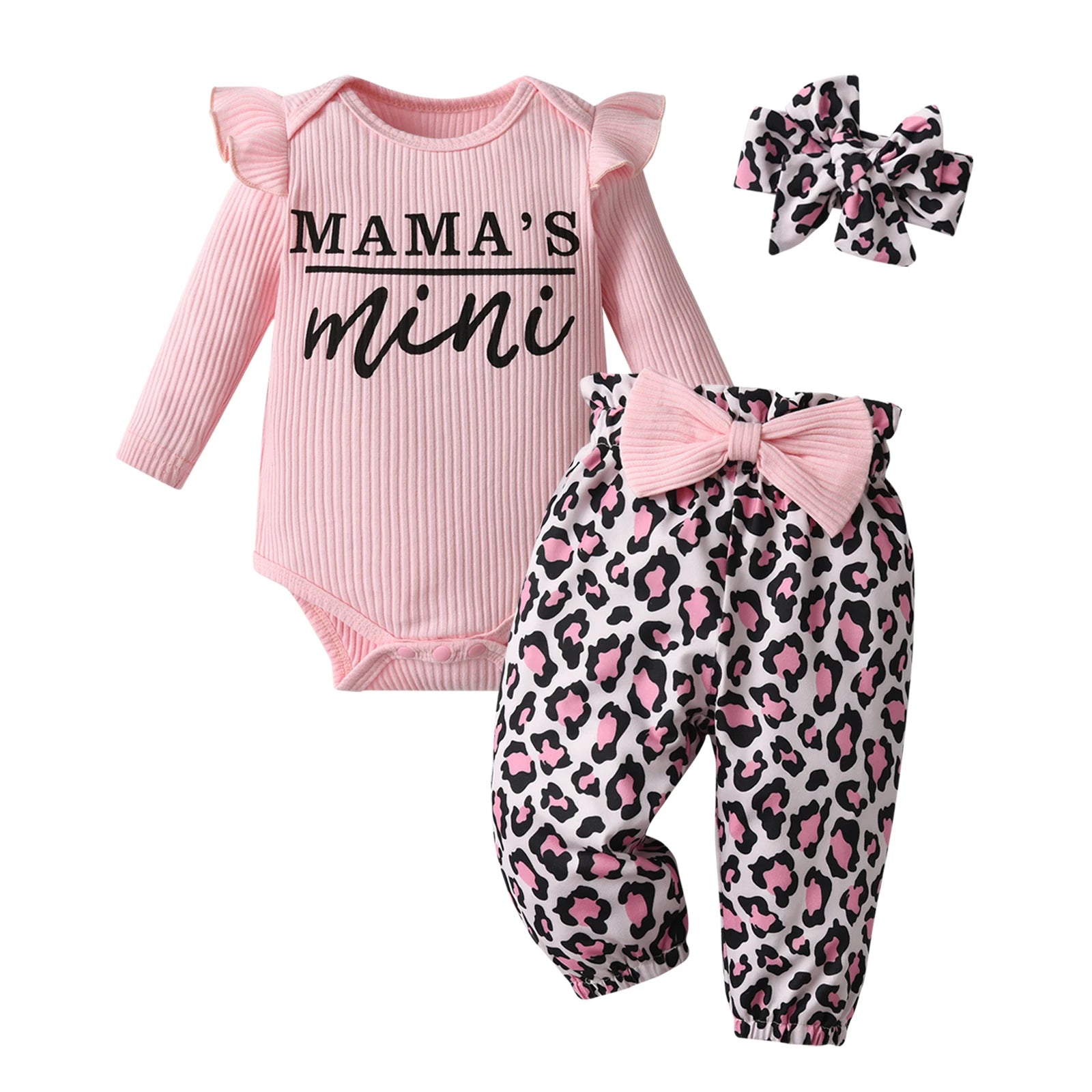 Newborn infant Baby Girls Fashion Clothes Set Letters Printed Cotton Long Sleeve Bodysuit Top + Hearts Pattern Pants + Headband