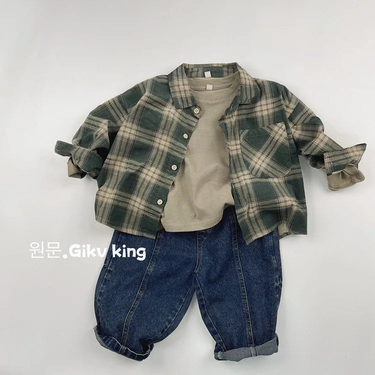 2025 Spring New Children Vintage Denim Trousers Toddler Boys Girls Loose Straight Leg Pants Kids Fashion Casual Versatile Jeans