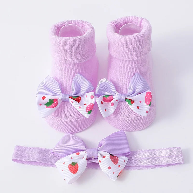 2Pcs Set Baby Socks Headband Cute Plush Ball Newborn Short Socks Cute Kids Baby Girl Hairbands Socks Photo Props