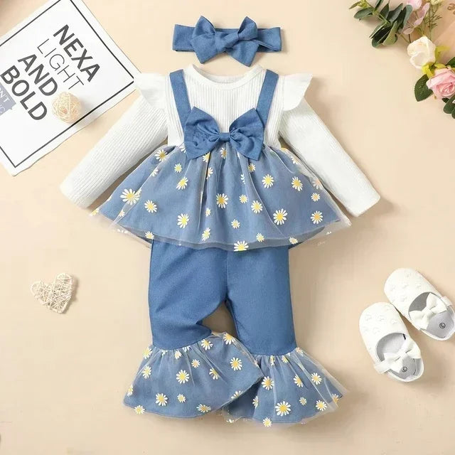 3Pcs Baby Girl Clothes Sets Bowknot Red Top Love Printed Trousers Casual Infant Outfits Newborn Toddler Clothing 3M 6M 12M