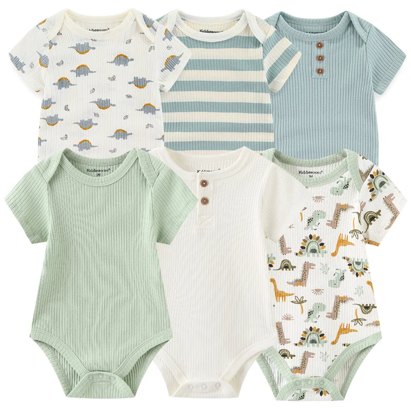 6Pieces Newborn Cotton Baby Boy Clothes Set Solid Color Sleeveless Baby Girl Clothes 0-12M Cartoon Print Bodysuits Summer Bebes