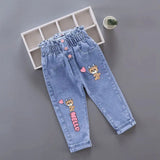 Children's fashion Spring and Autumn Jeans 2024New Boys' Korean Edition Cartoon Elastic Jeans Girls' Versatile Jeans 1-6Y