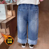 Cartoon Kuromi Girls Wide Leg Jeans Spring  Autumn Cute Elastic waist Versatile Straight Tube kids Childrens Wear Spring Pants