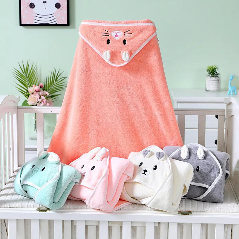 Baby Bath Towel Soft Warm Sleeping Swaddle Wrap for Girl Boy Coral Fleece Newborn Blanket Toddler Hooded Baby Stuff Bathrobe