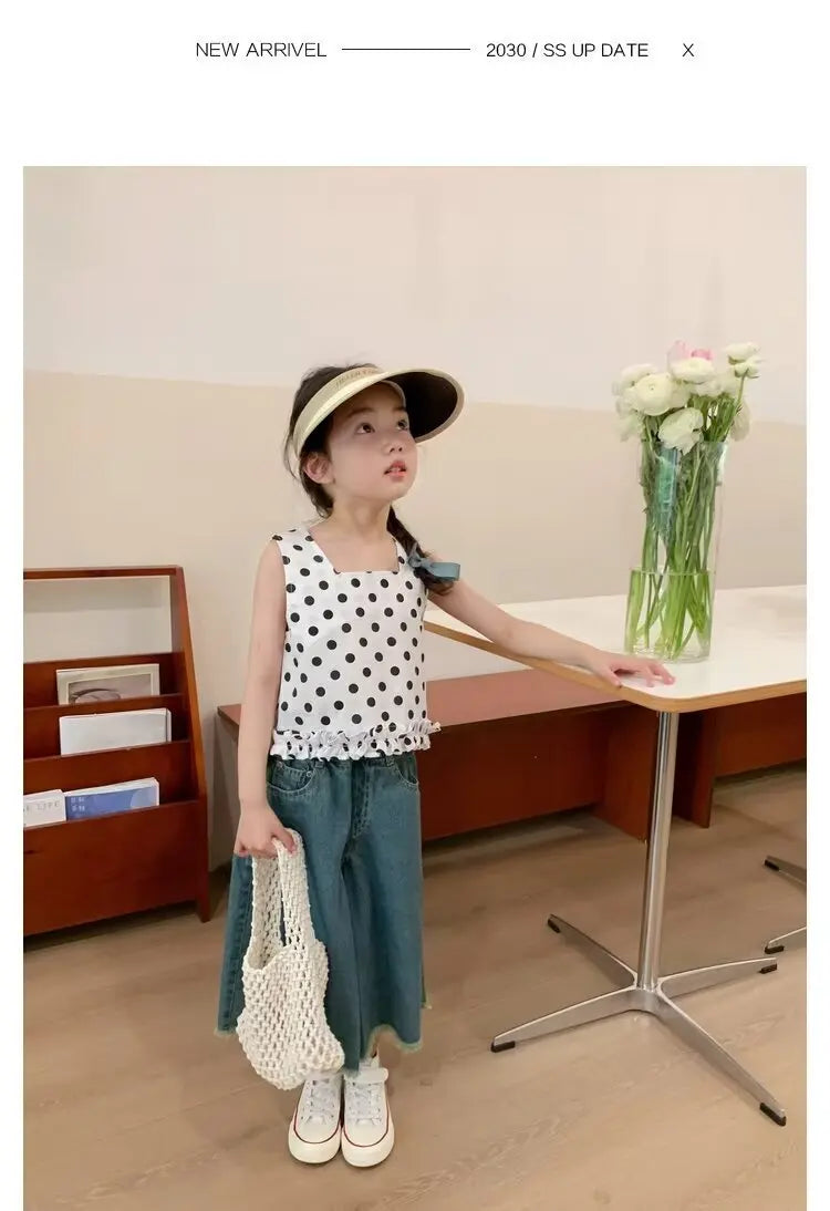 Girls' Jeans Spring And Summer New Style Children's Straight-leg Medium And Large Children's Wide-leg Spring Loose Trousers