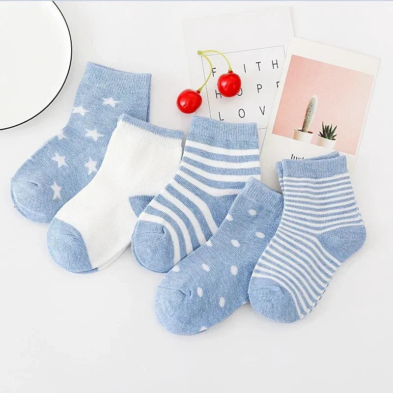 5Pairs Baby Socks Newborn Baby Boy Socks 0-1-3-7Y Kids Pure Cotton Animal Design Fadeless Soft Children's Socks for Girls