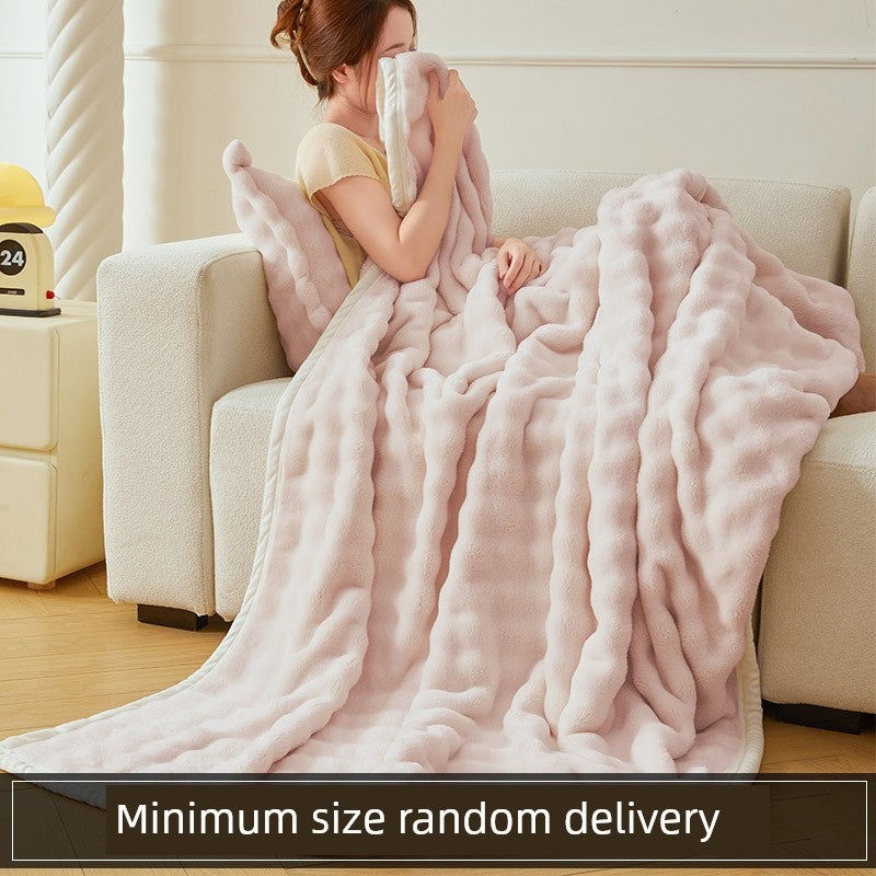 Accessible Luxury Coral Fleece Blanket Thickening Winter Rabbit Plush Sofa Blanket Office Nap Blanket Shawl Blanket Dormitory