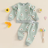 Toddler Kids Clothes Girls Clothing Floral Print Long Sleeve Loose Pullover Sweatshirts+Pocket Pants Sets