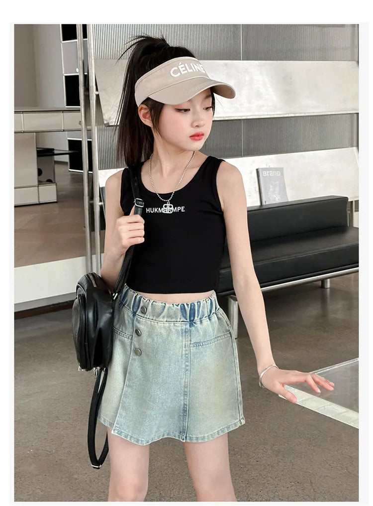 Girls Denim Shorts 2024 New Summer Thin Culottes for Children Korean Version Children Short Skirt Hot Pants