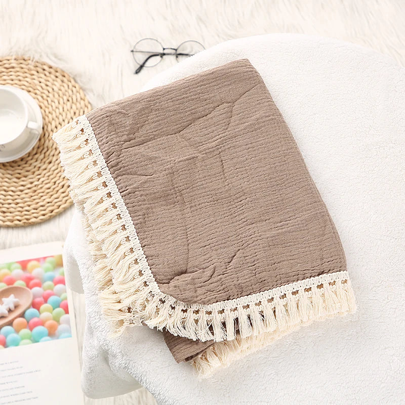 Cotton Muslin Swaddle Blankets for Newborn Baby Tassel Receiving Blanket New Born Swaddle Wrap Infant Sleeping Quilt Bed Cover