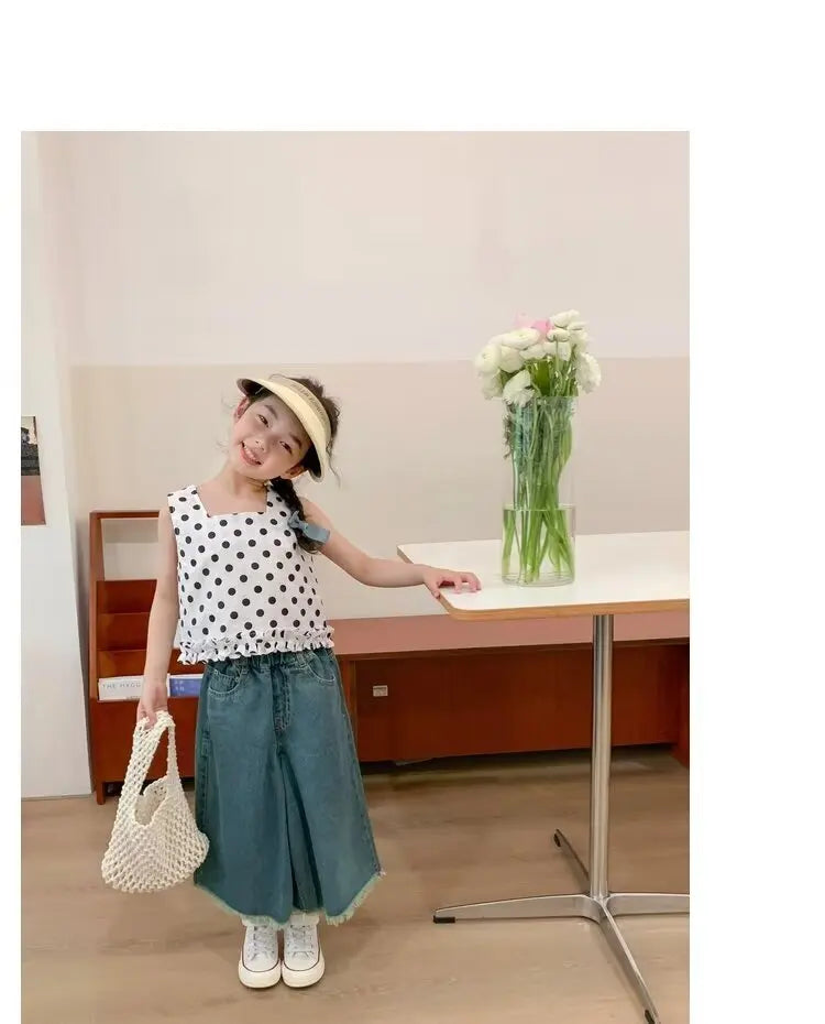 Girls' Jeans Spring And Summer New Style Children's Straight-leg Medium And Large Children's Wide-leg Spring Loose Trousers