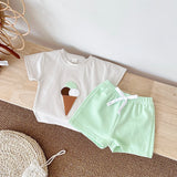 2Pcs Boy Girl Summer New Baby Clothes Sets Children Clothing Ice Cream Print T-shirt+Shorts Infant Toddler Outfit Suit Clothes