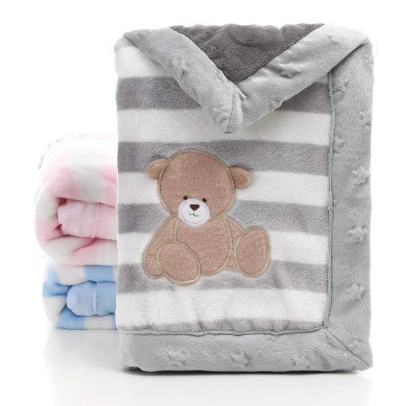 Flannel Baby Blanket Cartoon Embroidery Newborn Receiving Blanket for Children Baby Boy Girl Stroller Cover Bedding Quilts Stuff