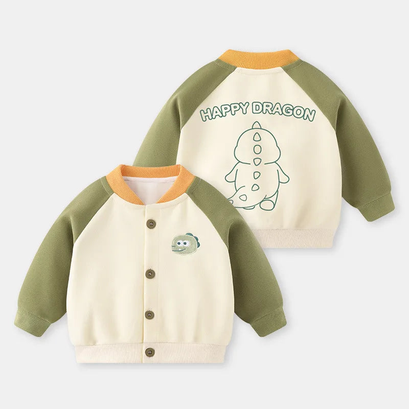 Infant Baby Boy Baseball Uniform Spring Autumn Raglan Sleeve Toddler Boy Jacket V-collar Cartoon Spliced Kid Girl Outerwear Coat