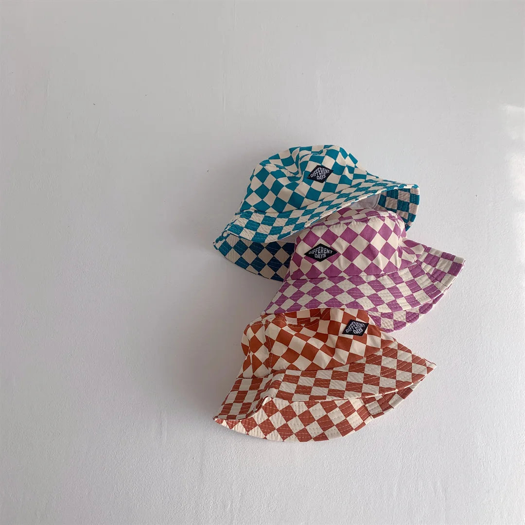 Fashionable Checkerboard Pattern Kids Bucket Hat Cute Plaid Baby Boys Girls Sun Hat Soft Kids Chilren Fisherman Panama Caps