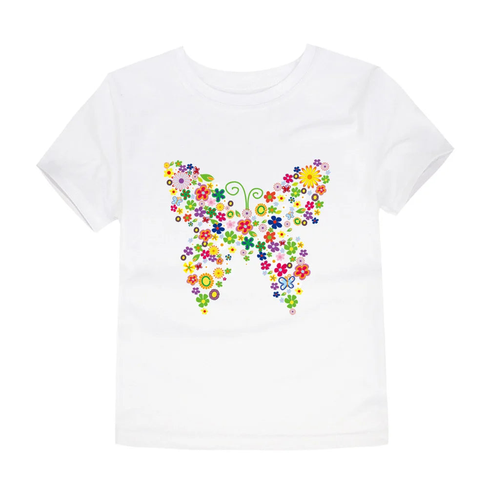 100% Cotton Toddler Girl T Shirt 2 to 3 4 5 6 7 8 9 10 11 12 13 14 Years Pink White Tshirt Flower Print Teenage Girls Tee Shirts