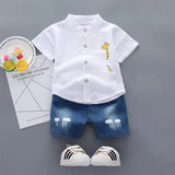 Baby Boy Clothes Summer Short-sleeved Cotton Boy Suit Cartoon Giraffe T-shirt Shorts 2pcs/sets Kids Casual Outfits Clothing 0-4Y