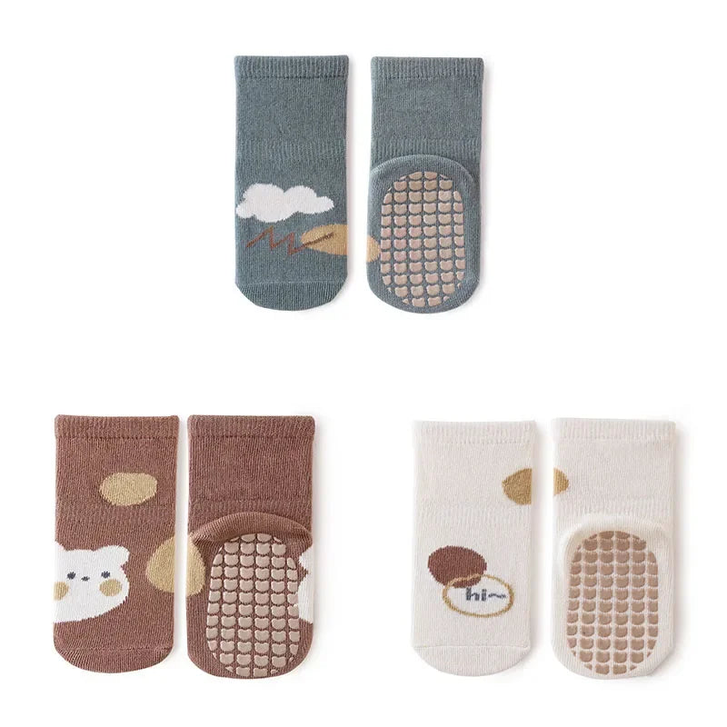 3 Pairs Newborn Baby Socks Cartoon Toddler Anti Slip Cotton Floor Socks for Girl Boy Cute Unisex Accessories Four Season