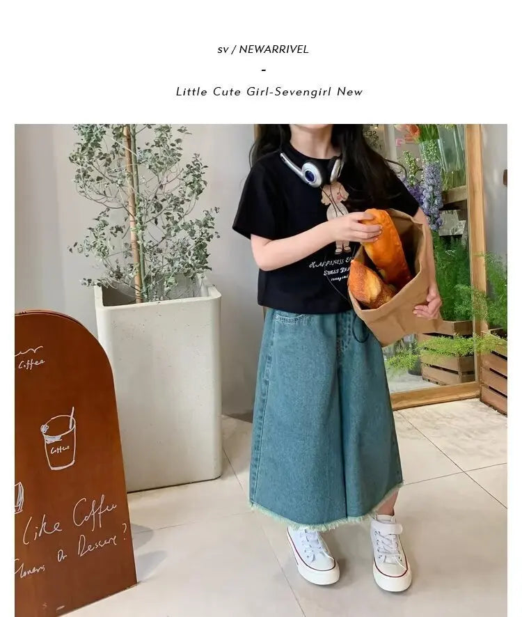 Girls' Jeans Spring And Summer New Style Children's Straight-leg Medium And Large Children's Wide-leg Spring Loose Trousers