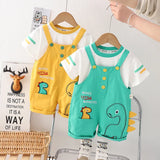 New Toddler Summer Baby Boys/Girls Clothes Children Cartoon Dinosaur T-Shirt Bib Pants 2Pcs/Set Infant Kids Fashion Tracksuits