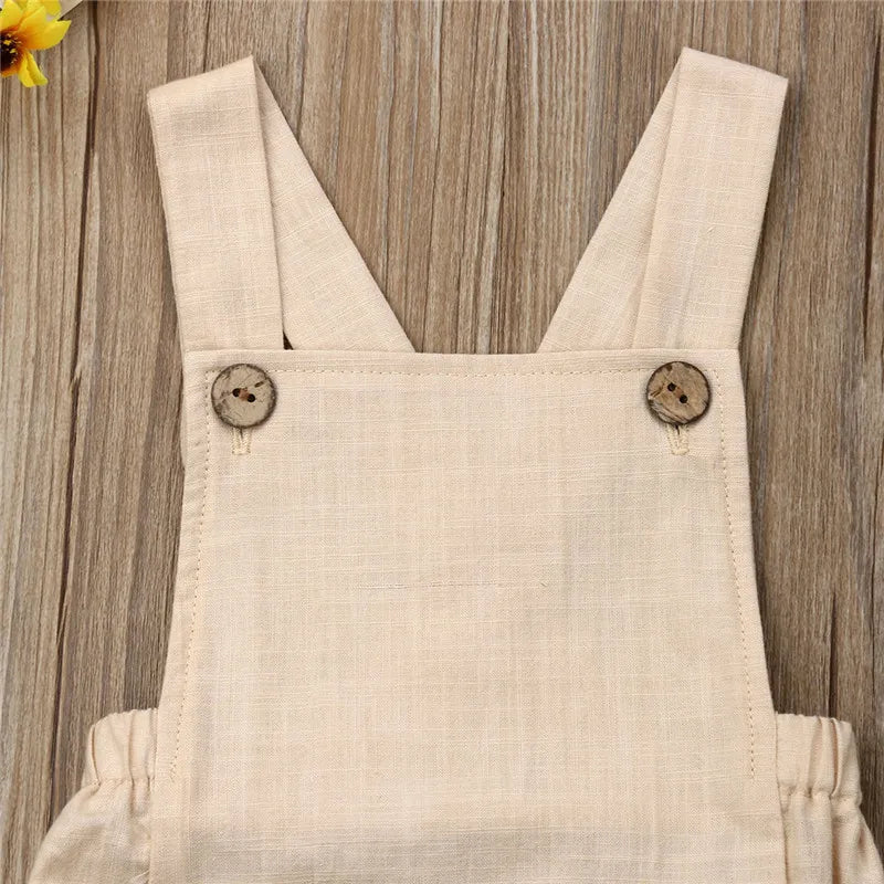 0-36months Newborn Bodysuits Summer Ruffles Playsuit For Baby Girl Solid White Beige Button Backless Infant Boy Sunsuit Playsuit