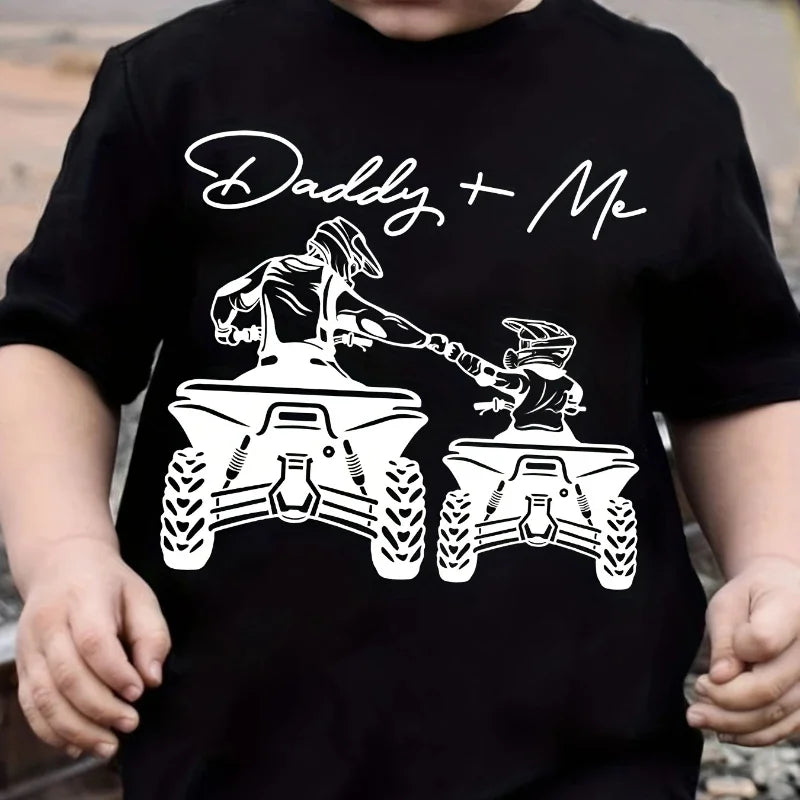 Boys "Daddy + Me" Riding Motorcycle Round Neck T-shirt Tee Top Casual Soft Comfortable for Summer Kids  Boys Clothes Best Seller