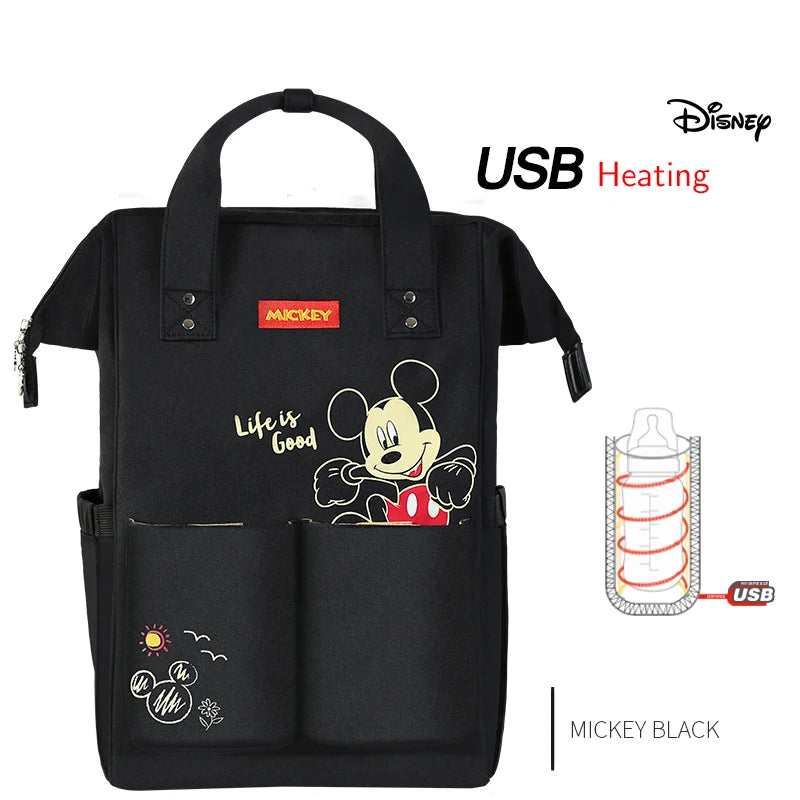 Disney Baby Diaper Backpack USB Bottle Insulation Heating Mummy Nappy Changing Bags For Baby Care Mom Stroller Oxford Handbags