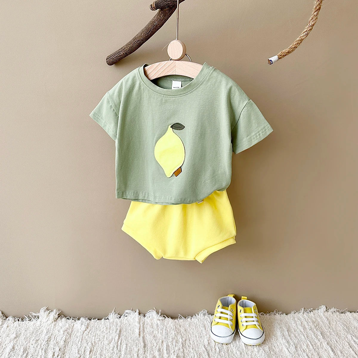 New Summer Baby Clothes Set Infant Toddler Fruit Lemon Print Round Neck T-shirt+Shorts Newborn Boys Girls Outfit Set 2PCS