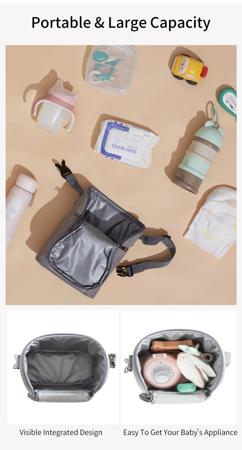 Portable Mother Feeding Bottle Bag Heat Insulation Lunch Bags Leak-proof Breast Milk Cooler Bag with Stroller Hanging Design