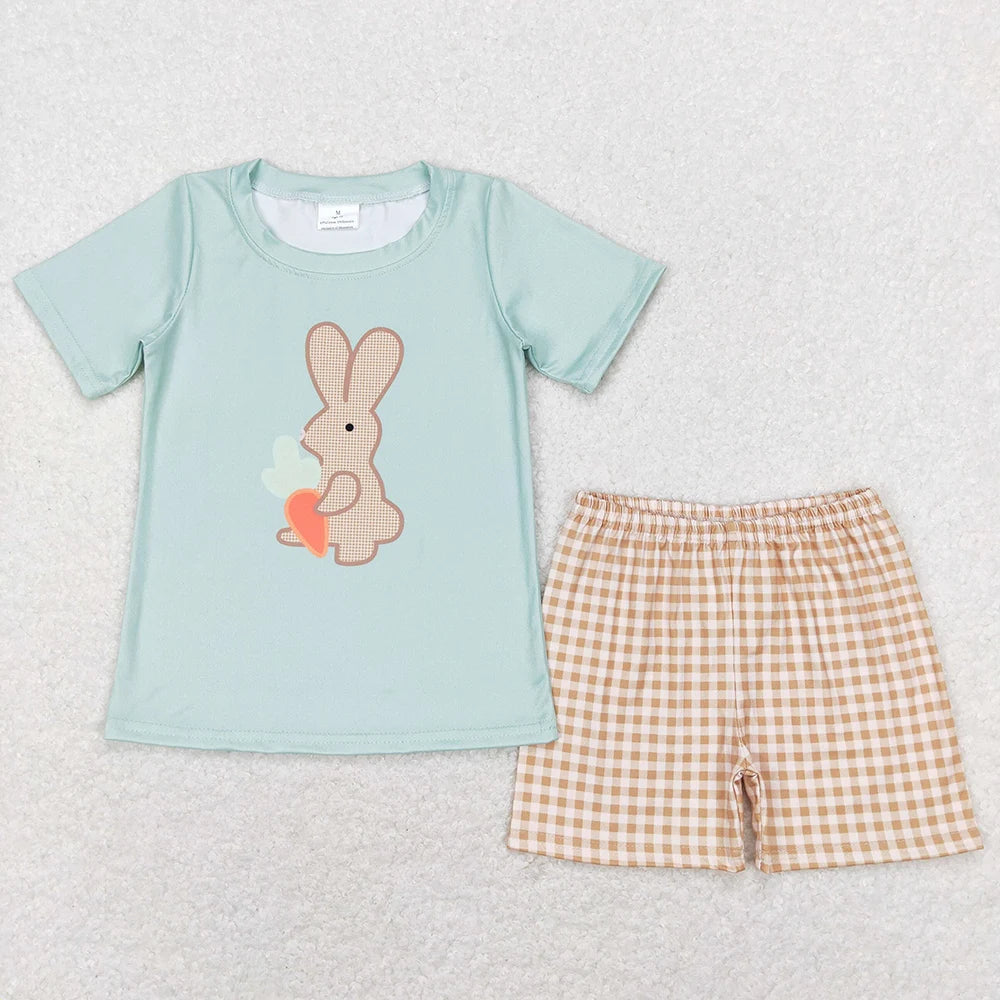 Hot Sale Kids Designer Clothes Boys Easter Rabbit Short Sleeve Top Shorts Sets Boutique Baby Boys Clothes Toddler Outfits New