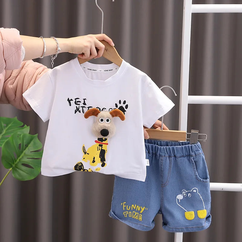 New Children Summer Kids Boys Clothes Cartoon Cotton T Shirts Shorts 2Pcs/sets Infant Fashion Casual Toddler Tracksuit 0-5 Years