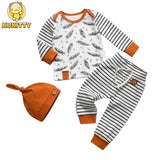 Kukitty Newborn Baby Boy Clothing Toddler Boy Clothes New Print Long Sleeve Tops Pants 3pcs Sets Baby Spring Infants Outfit