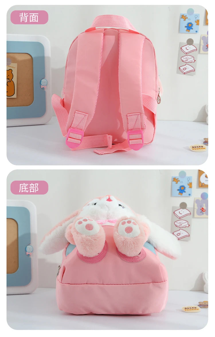 Plush 3D Rabbit Backpack for Boys Girls Kids Children SchoolBag Cute Bow Tie Cartoon School Bags Kindergarten Preschool Baby Bag