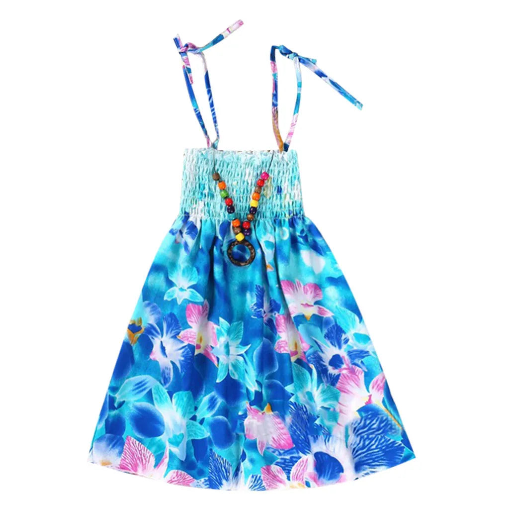 2024 Summer Dress Infant Kids Girls Baby Clothes Vestidos Floral Bohemian Beach Straps Dress  детская одежда Ropa Para NiñAs