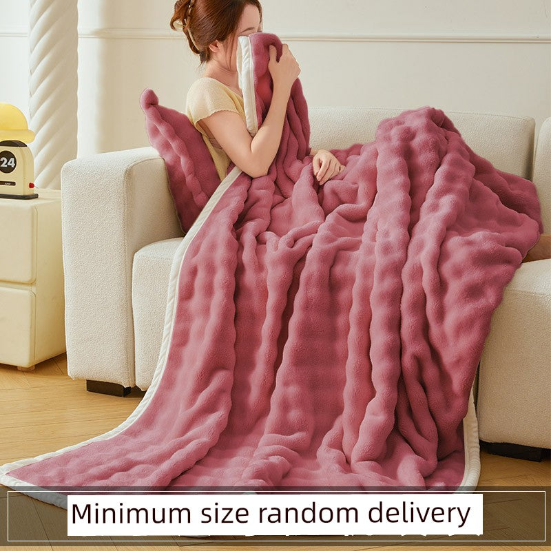 Accessible Luxury Coral Fleece Blanket Thickening Winter Rabbit Plush Sofa Blanket Office Nap Blanket Shawl Blanket Dormitory