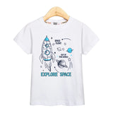 2024 New Spaceship T-shirt Baby Boys Short Sleeved Tops Children Summer Cartoon Shirt 3-14T