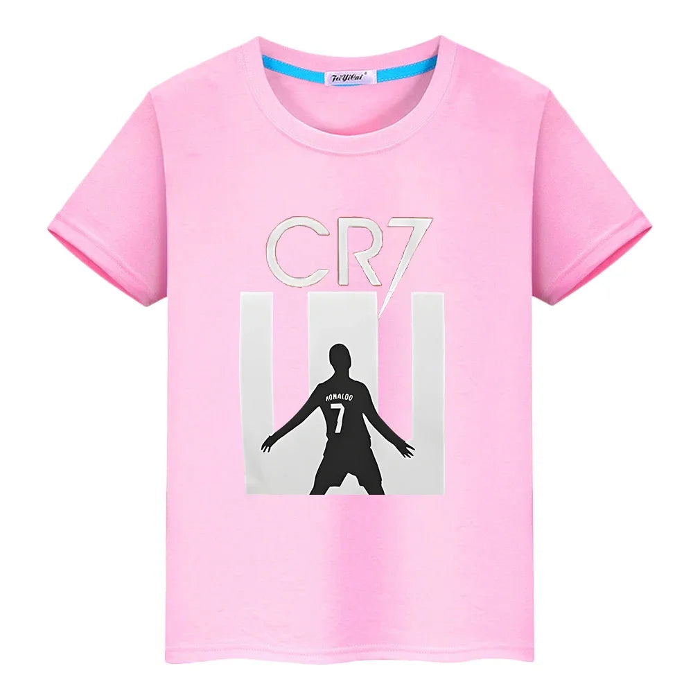 Football fan CR7 t shirt for kids boy 10years Cotton anime Short y2k one piece Ronaldo print Tops pride tshirt kids clothes girl