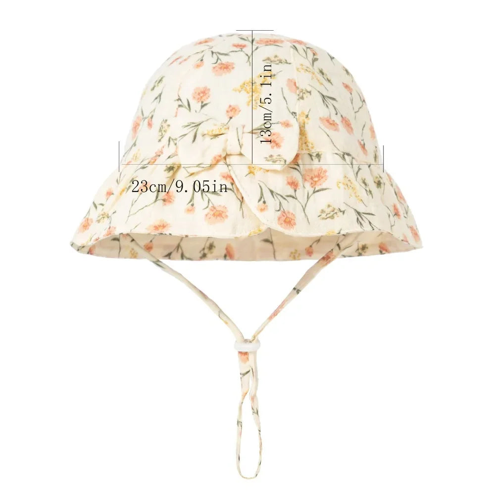 New Baby Cotton Bowknot Bucket Hat Children Sunscreen Outdoor Caps Boy Girl Print Panama Hat Unisex Beach Fishing Hat For 3-12M