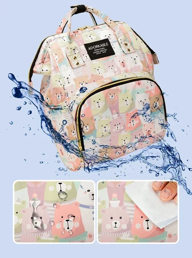 25*38CM Baby Diaper Bag Cartoon Print Handbag Waterproof Reusable Diaper Bag Outdoor Travel Stroller Carrying Bag Storage