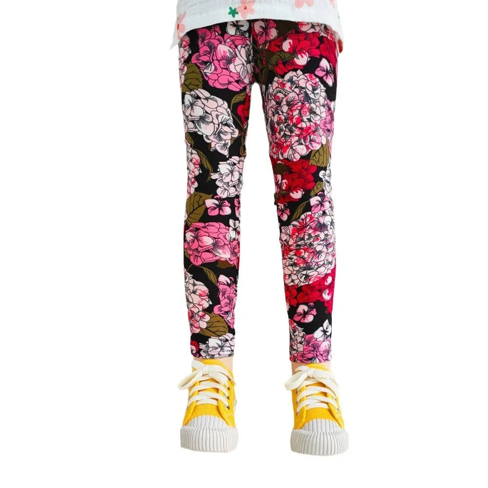 Cute Girls Leggings Spring Autumn Printing Flower Pants Sweet Girl Pencil Pants Kids Trousers Children Clothing