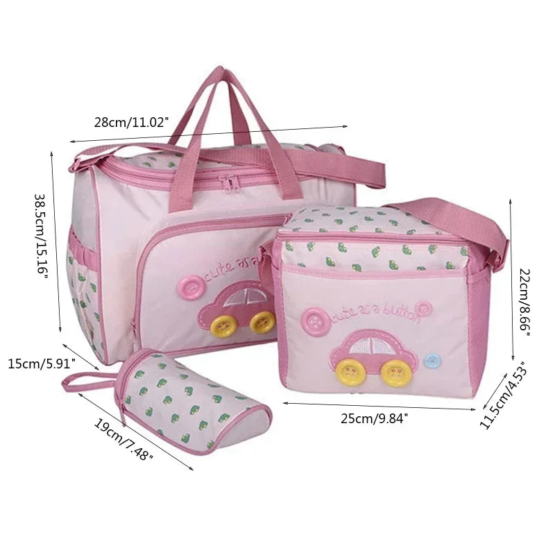 4-piece Set Baby Diaper Bag with Diaper Changing Pad Travel Portable Mommy Bag Baby Bottle Cover Baby Essentials Storage Bags