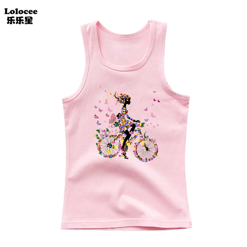 2023 New Girls Cute Singlet Underwear Princess Cotton Tank Tops Cartoon Kawaii Girl Print Sleeveless Shirt