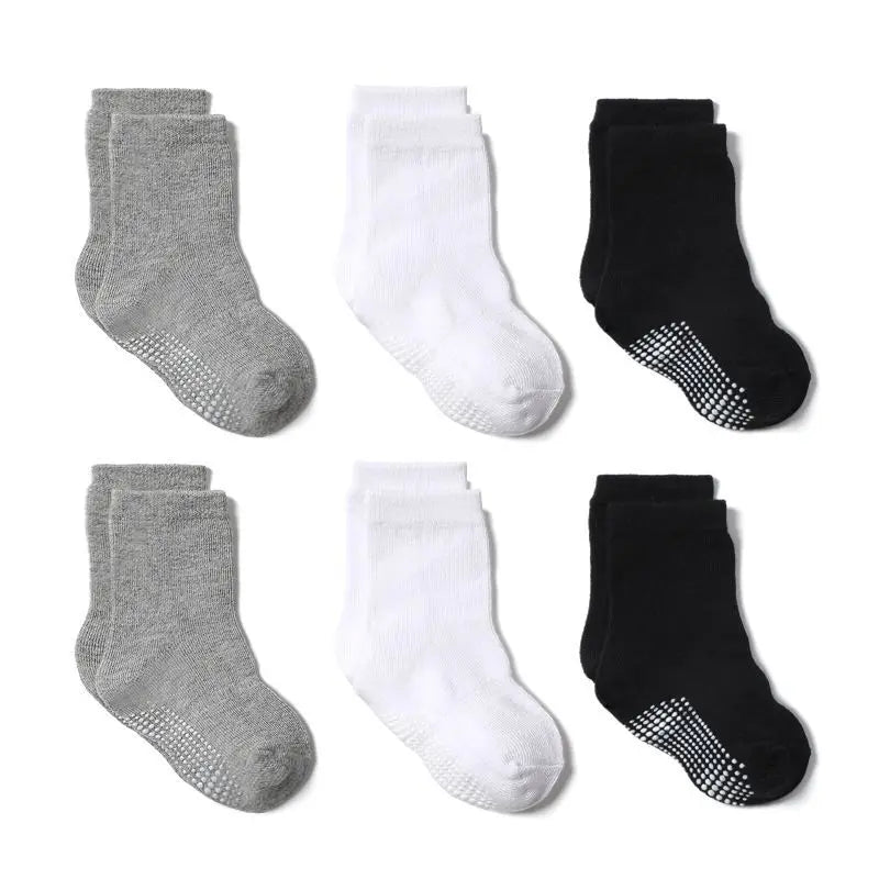 6 Pairs/lot Cotton Sock with Rubber Grips Children's Anti-slip Boat Socks Non-slip Socks for Boys1-7Years