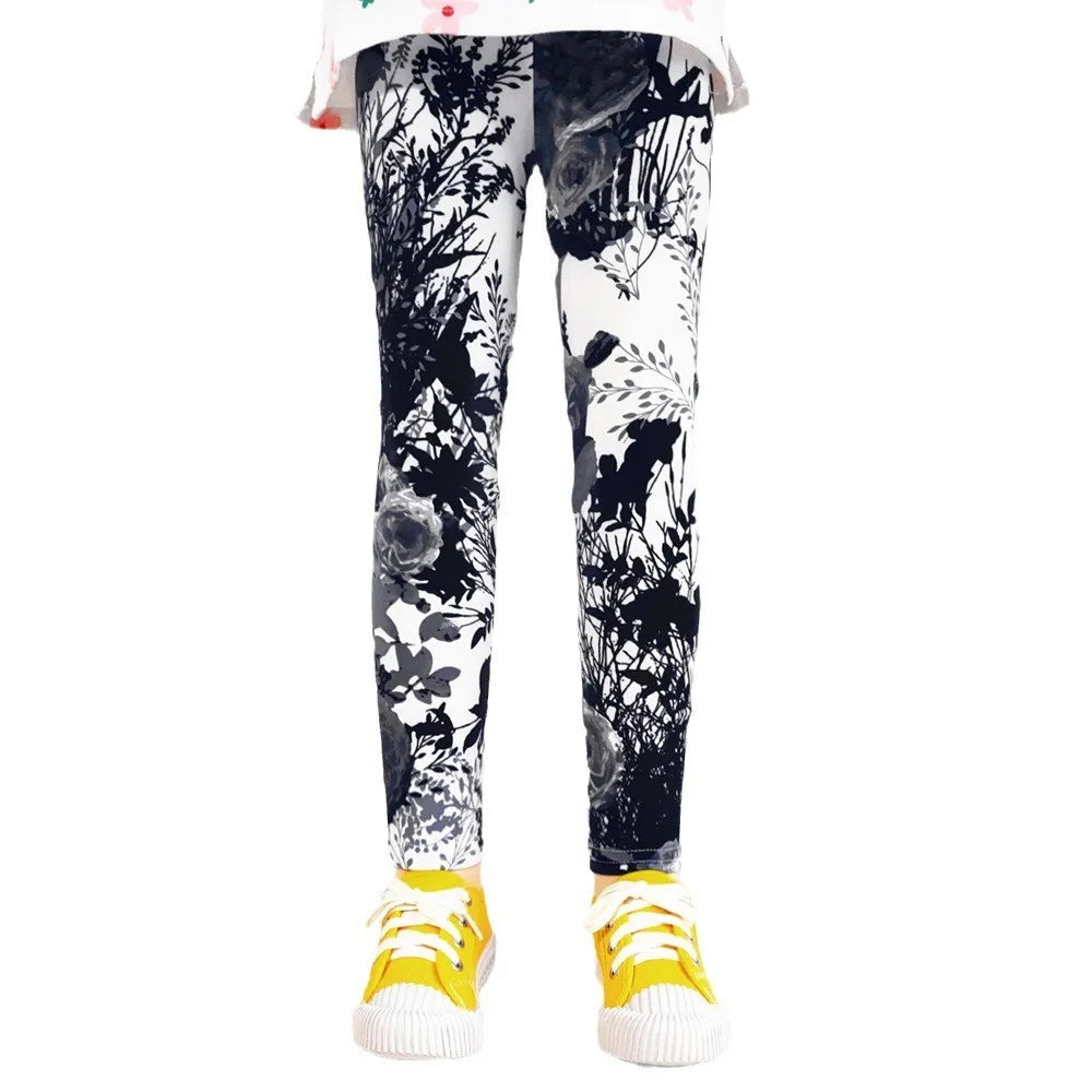 Cute Girls Leggings Spring Autumn Printing Flower Pants Sweet Girl Pencil Pants Kids Trousers Children Clothing