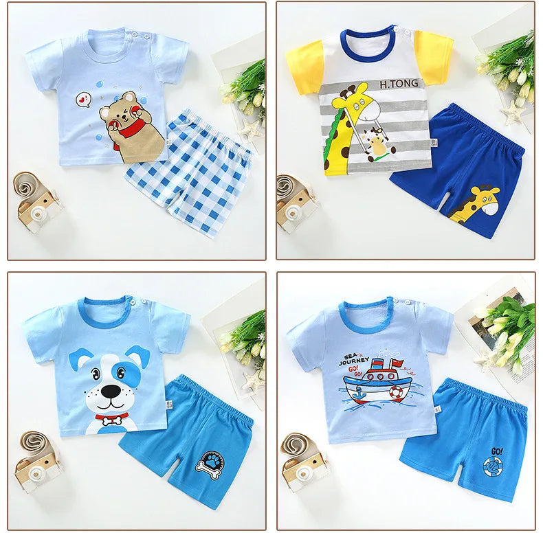 Baby Sets Children Set Girls Boy Shorts Clothes Cartoon Print Outfits For Kids Child Toddler T-shirt +pants Boys Clothes New